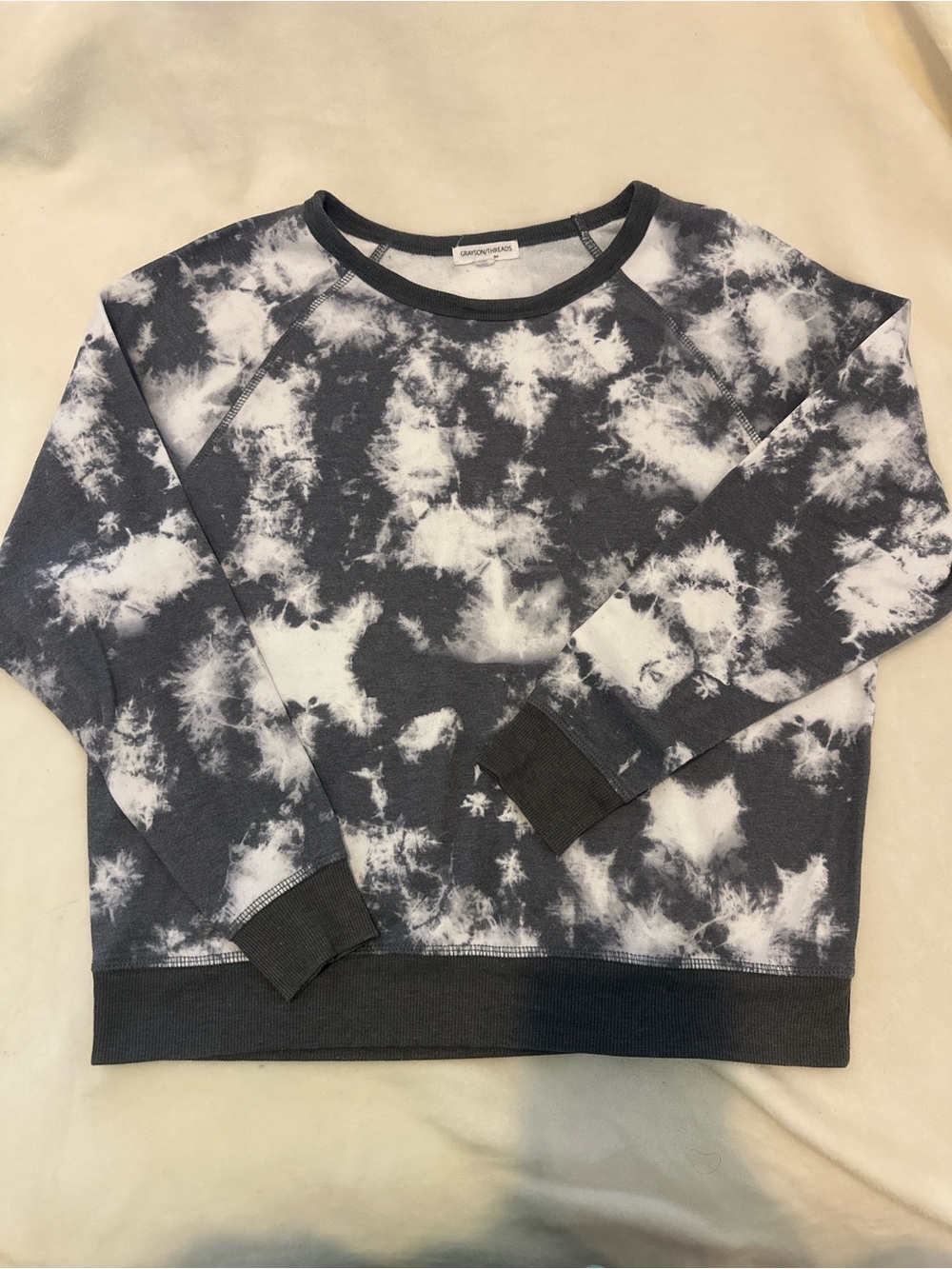 Grayson Threads Off-Shoulder Tie-Dye Sweater - Gray and White
